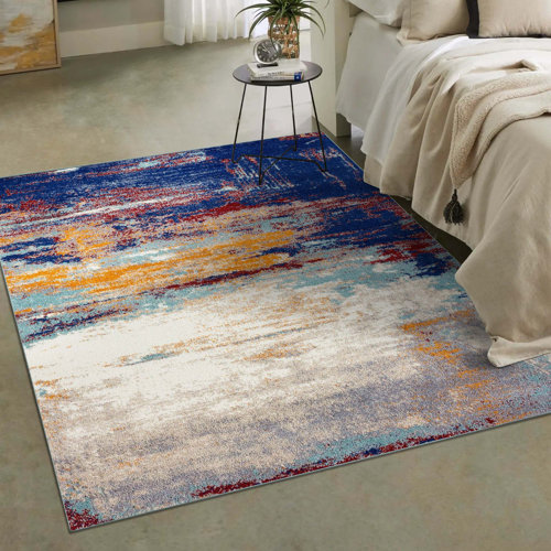 Wrought Studio Bellicent Abstract Blue/Ivory Area Rug & Reviews Wayfair